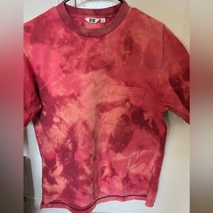 Uniqlo red T-shirt custom hand bleached